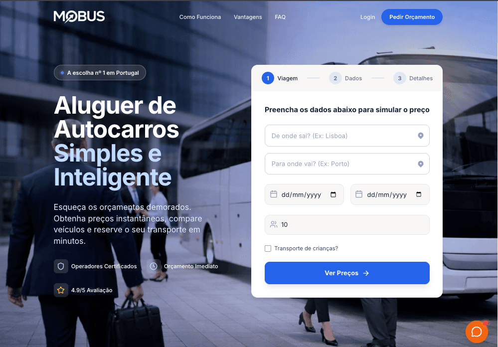SprintAI Project: MOBUS.pt — B2B Bus Rental — A digital mobility platform that simplifies group and corporate travel by offering instant quotes for private bus rentals, integrating advanced CRM, real-time analytics and supplier on-demand bus fleet orchestration across the Iberian Peninsula.